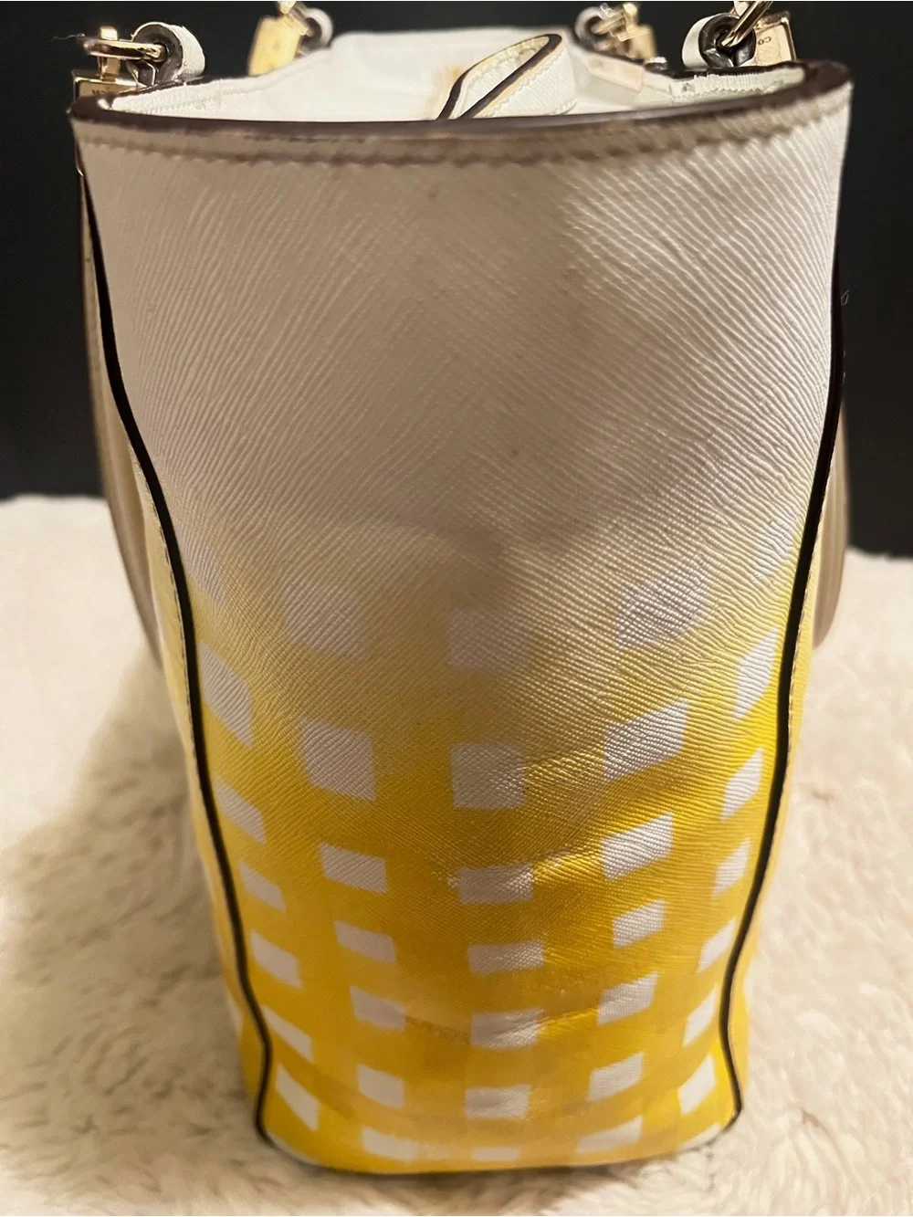 Rare Coach Madison Gingham Leather East West Yellow and Cream Ombre Check Tote